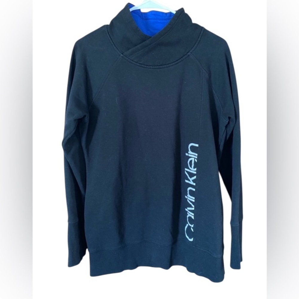 Calvin Klein Black Pullover Womens Medium Sweatshirt Mock Neck Thumbhole Cuffs